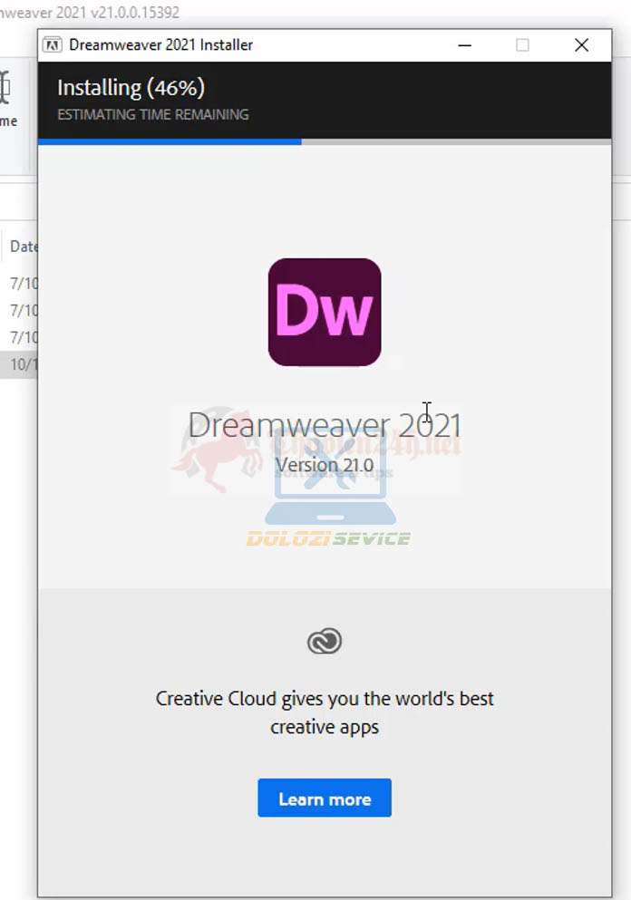 Đợi cài đặt Adobe Dreamweaver 2021