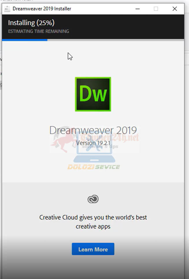 Đợi cài đặt Adobe Dreamweaver 2019