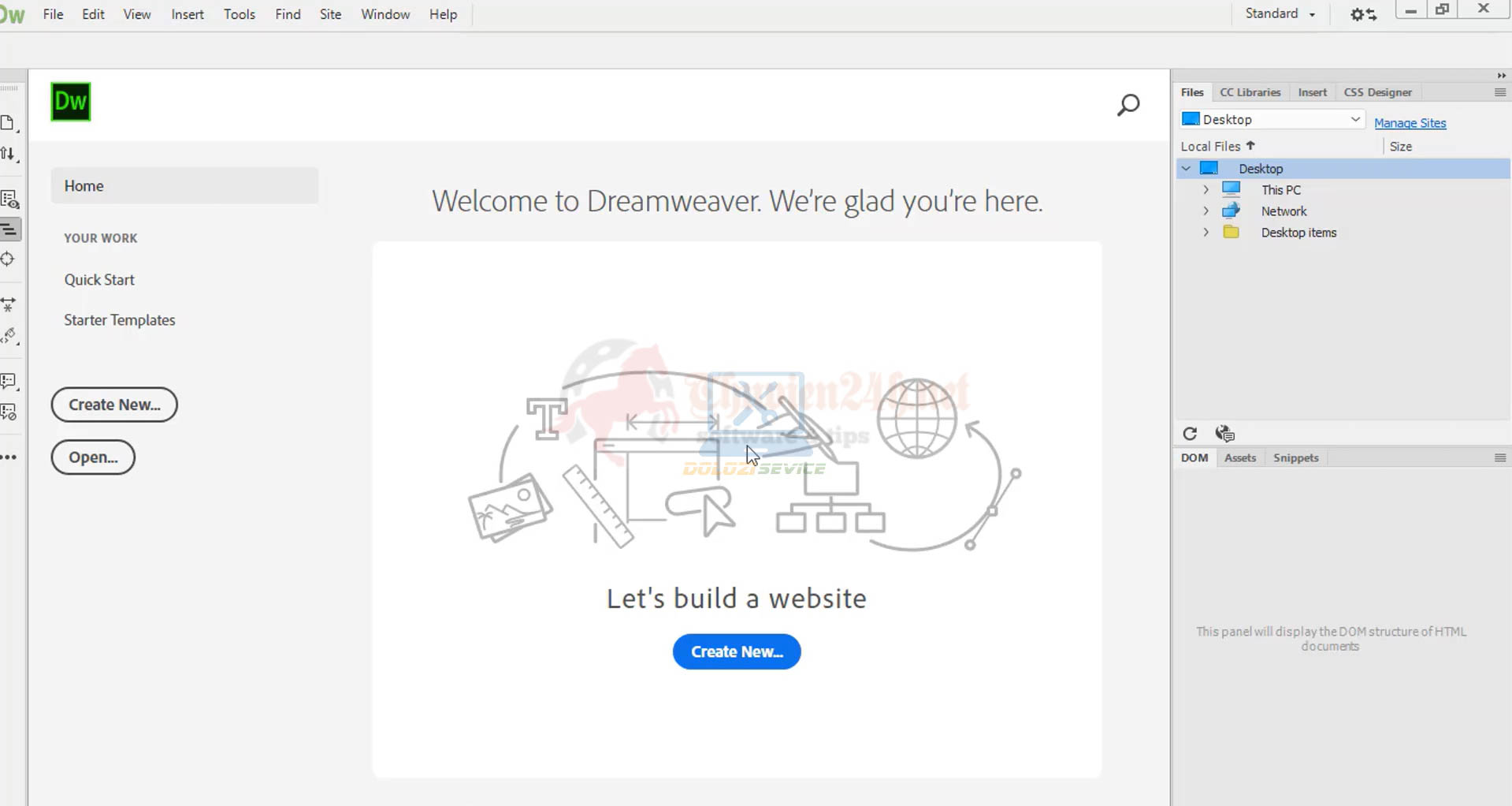 Giao diện Adobe Dreamweaver 2020